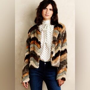 Anthropologie Elevenses - Chevron Faux Fur Jacket - S - Rare